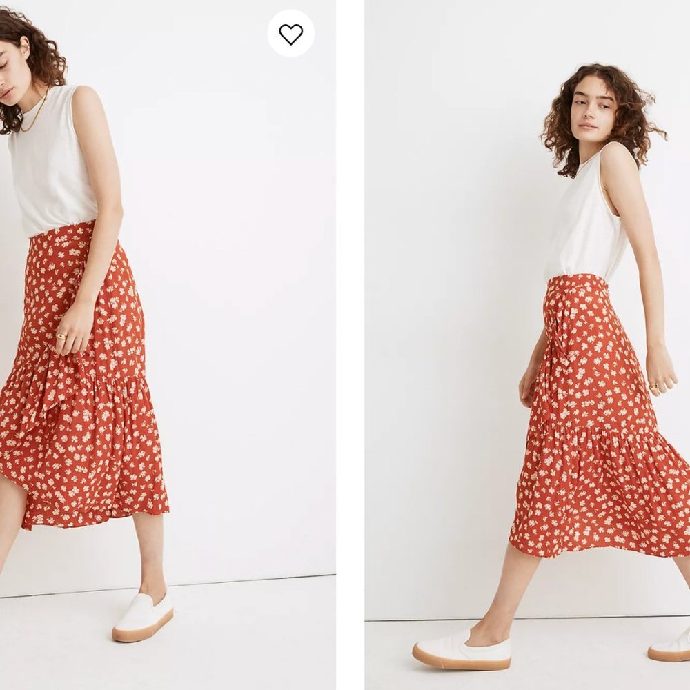 Madewell Ruffle-Wrap Midi Skirt in Happy Hibiscus